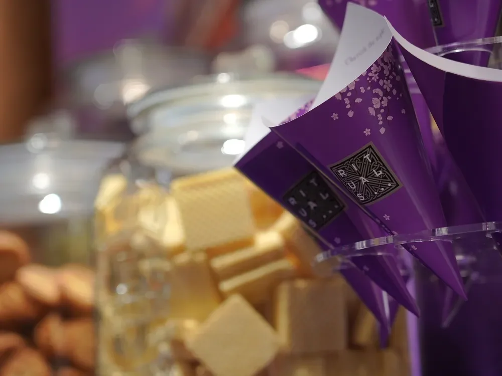 Purple Rituals snack cones in a presentation stand