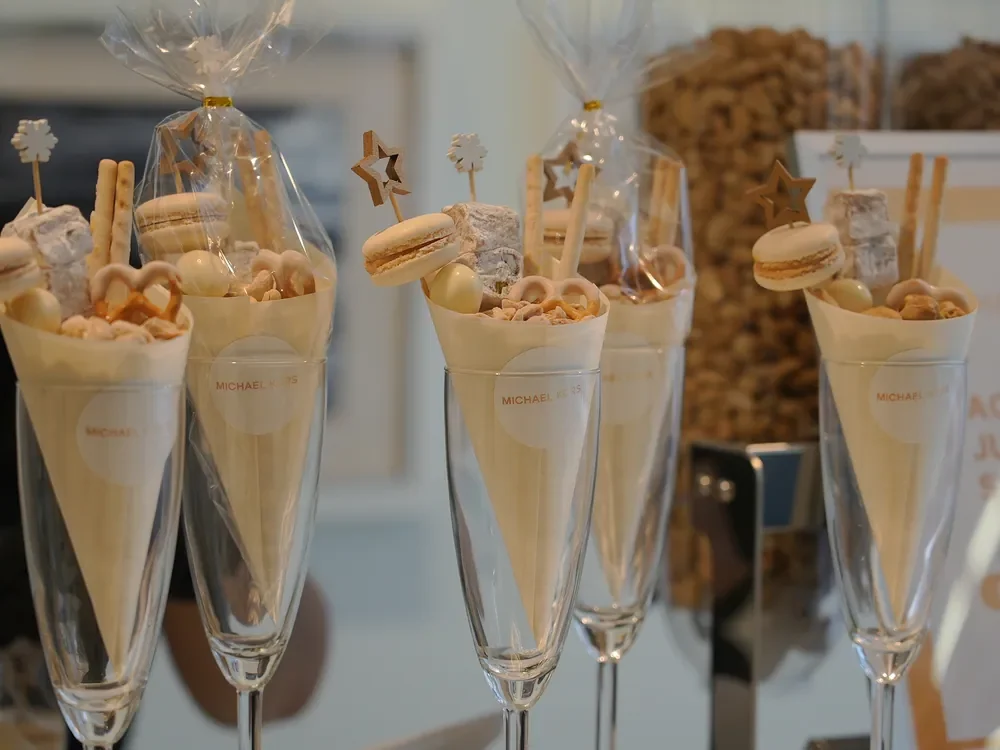 Michael Kors dessert cones arranged in glasses